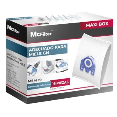 Imagen de McFilter 16 bolsas para aspiradoras Miele serie GN S2 S4 S5 S6 S8, Complete C2/C3, Classic C1 bolsa con 8 filtros MAXI CAJA