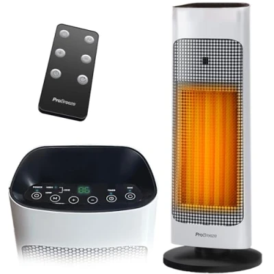 Imagen de Pro Breeze Calefactor Ceramico de Torre Oscilante 2000W con Mando a Distancia. bajo consumo, Temporizador 24H, Modo Silencioso, Pantalla Digital