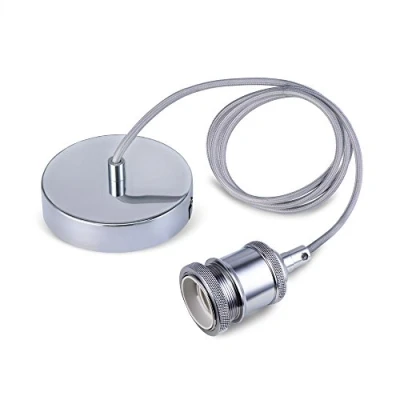 Imagen de Lámpara colgante Vintage Kit moderno Retro Estilo Industrial E27 Portalámparas trenzado cable de tela con longitud ajustable cromo