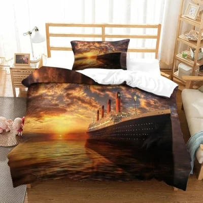 Imagen de Titanic Juego De Cama Impreso En 3D con Funda Almohada, Edredón Cierre Cremallera, Nórdica Microfibra Suave Single（135x200cm）