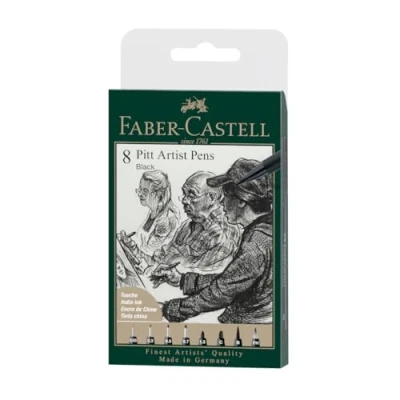 Imagen de Faber Castell PITT Artist Pen tinta china Estuche de 8 color 199 negro XXS, S, F, M, B, C, 1.5, Punta pincel dura, (167158)