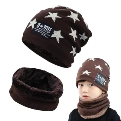 Imagen de Gxlaihly Gorro de Invierno para niños,Conjunto punto Térmico y bufanda Niños,Gorra con Forro Lana Niños Niñas, 4 15 años (marrón)