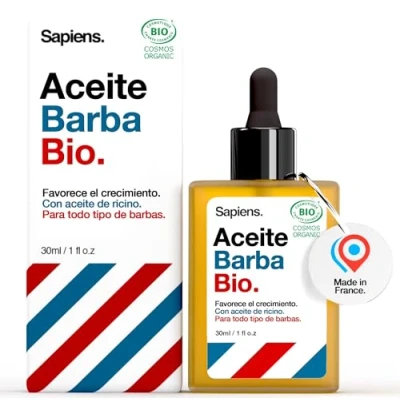 Imagen de Sapiens Barbershop Aceite Barba Hombre Orgánico Cuidado con de Ricino Certificado Ecocert Hidrata y Favorece el Crecimiento 30 ml