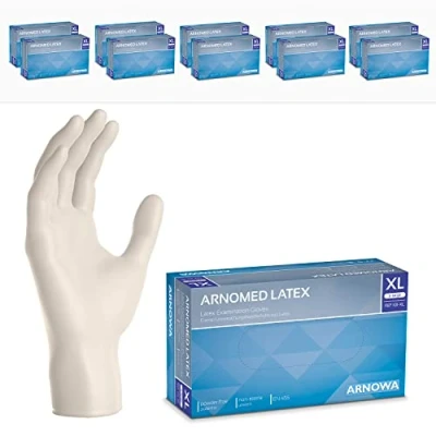 Imagen de ARNOMED guantes de latex talla XL, blancos, 1000 unidades/caja, sin polvo, desechables, XS, S, M, L y caja desechables
