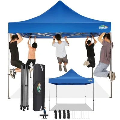 Imagen de COBIZI Carpa Plegable 3x3 sin Pared Lateral,Impermeable Plegable,Carpas para Exteriores Pergola,Cenadores Jardin Fiesta Camping Playa (3 por 3m Azul)