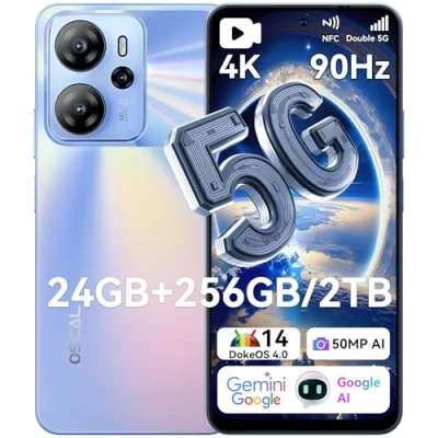 Imagen de OSCAL Tiger 13 Moviles 5G, Movil 256GB+24GB /2TB, Android 14 Teléfono, Cámara 50MP AI, 6.67 HD+ IPS 90Hz, Carga rápida de 18W, Octa Core/Dual SIM/OTG/GPS/Face ID