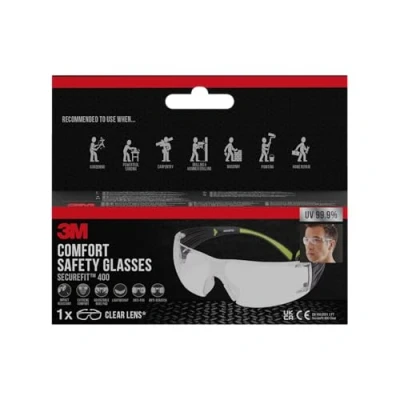 Imagen de 3M SF400 CC1 gafas protectoras transparentes Cómodas de trabajo con revestimiento antiarañazos protección UV por ambos lados, y antivaho
