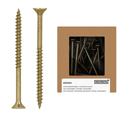 Imagen de HELPMATE Tornillos universales de cabeza avellanada 5.0 x 70 amarillo pasivado Paquete 90 para madera con accionamiento PZ 2 e rosca parcial aglomerado uso en