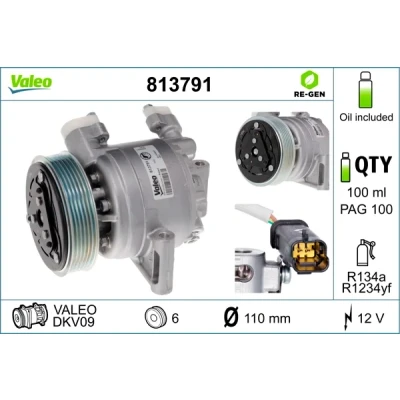 Imagen de VALEO 813791 compresor de Aire Acondicionado DKV09 12 PAG 100 R 134 a, 1234yf con aceite