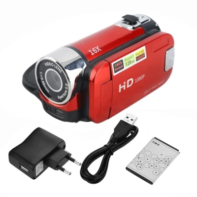 Imagen de Videocámara con Cámara de Video, Rotación Full HD 16X Digital Alta Definición Video DV Vlogging Grabadora para Fiesta en Casa, Picnic Al Aire(Enchufe Rojo la UE)