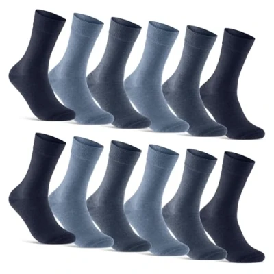 Imagen de sockenkauf24 12 Pares Calcetines Clásicos Hombre Mujer Algodón Transpirables Comodos 70203T WP (Azul Marino 39 42)