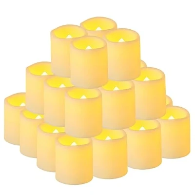 Imagen de Yakpo Paquete de 36 velas té sin llama 1.5 x 1.8 pulgadas, funcionan con pilas, votivas LED parpadeantes, falsas eléctricas para exteriores, a granel bodas, Halloween, faroles,