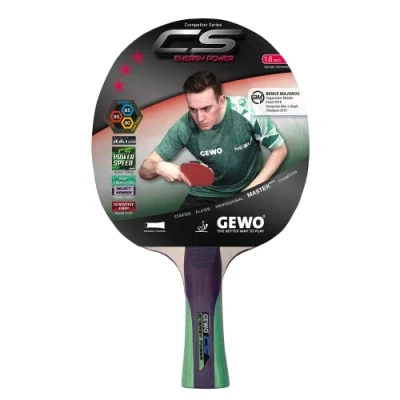 Imagen de GEWO CS Energy Power Raqueta de Ping Pong Mesa Profesional, aprobada por la ITTF, con Revestimiento controlado y Altas características rotación, cóncava, Esponja 1,8 mm, Color Rojo Negro