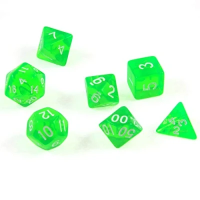 Imagen de shibby 7 Dados poliedricos para Juegos de rol y Mesa en Color Transparente/Verde con Bolsa 60015385