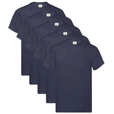 Imagen de Fruit of the Loom Camiseta original T para hombre (5 unidades), 5 Deep Navy + 1 Hl Comprar Bloc de Notas, M