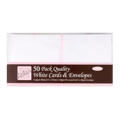 Imagen de Anitas Juego de Tarjetas y Sobres Cuadrados (50 Unidades), Color Blanco