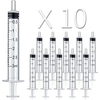 Imagen de 10 jeringuillas sin aguja de 3 ml/3 cc para artesanía, alimentación mascotas, industria y ciencia (3 ml)