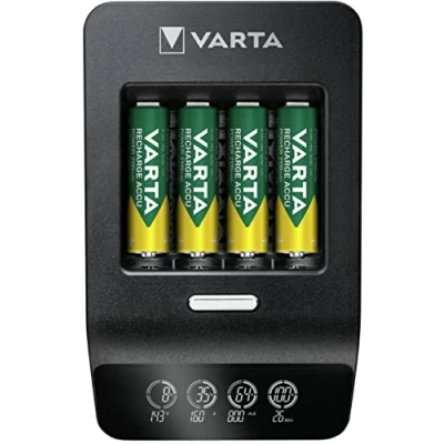 Imagen de VARTA cargador de Pilas, incl. 4x AA 2100mAh, para pilas AA/AAA recargables, LCD Ultra Fast Charger+, carga por ranura única, 3 modos: rápida, carga, refresca, adaptador 12V
