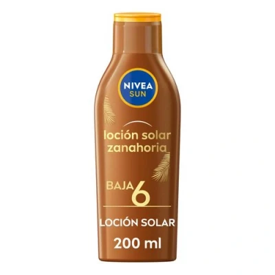Imagen de NIVEA SUN Leche solar Zanahoria FP6 (1 x 200 ml), protección para un bronceado bonito y duradero, protector hidratante resistente al agua, crema bronceadora