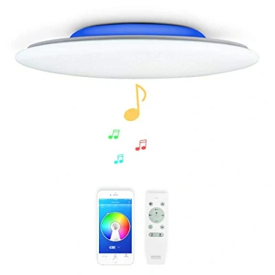 Imagen de 36W Φ40cm Estrellado Musica Plafones LED con 2 Bluetooth Altavoz y Mando, Lampara Regulable de Techo RGB Color,Moderna Redondo Luz Para Iluminacion Interior Habitacion Baño comedor Salon