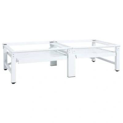 Imagen de vidaXL Pedestal Doble Lavadora Secadora con Estantes Extraíbles Soporte Mueble Base Estándar Elevador Resistentes Estabilizador Plataforma Blanco