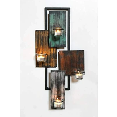 Imagen de DanDiBo Soporte para velas de té abstracto metal pared, negro, 61 cm, portavelas pared