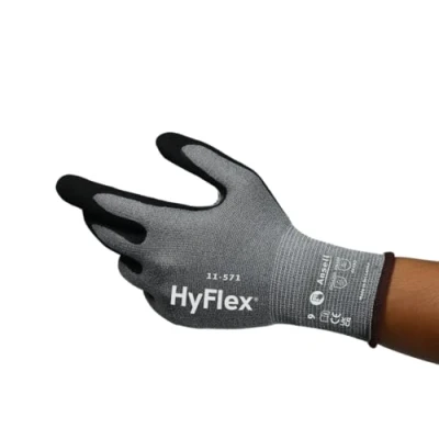 Imagen de Ansell HyFlex 11 571 Guantes Trabajo Anticortes, Diseno Ultraligero con Recubrimiento Nitrilo Antiabrasion, Seguridad Cortes, Hombre y Mujer, Negro, Talla S (12 Pares)