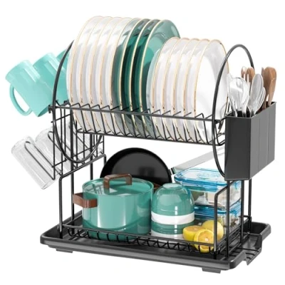 Imagen de niffgaff Escurreplatos Acero Inoxidable Cocina, Función de Drenaje Automático Escurridor Platos para Fregadero, Escurre Armarios, Negro
