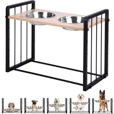 Imagen de Belle Vous Comederos Elevados para Perro y Gato con 2X Cuencos Comedero Bebedero Soporte Alto Elevado Ajustable 5X Niveles Gatos Perros Grandes Pequeños