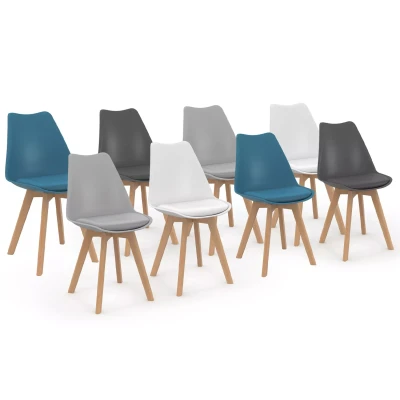 Imagen de IDMarket Juego de 8 sillas SARA Mix Color Blanco x2, Gris claro oscuro Azul Pato x2