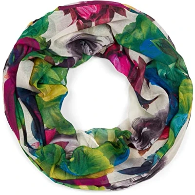 Imagen de styleBREAKER Bufanda de lazo para señoras con un colorido motivo floral, tubo ligera y veraniega multicolor 01016217, color:Violeta Verde