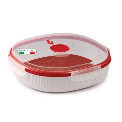 Imagen de Snips, Vaporera Microondas 2 LT, Tapa 24,5 x 7 cm, Cocinar Vapor, Color Blanco y rojo, Made in Italy