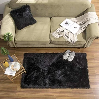 Imagen de Teppich Wölkchen Alfombra de imitación Piel Cordero Salón Dormitorio Deco Oveja como Colcha, cojín Asiento, para Silla, sofá, Cama Negro 80x120 cm Rectángulo