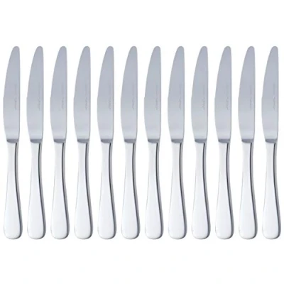 Imagen de Amazon Basics Cuchillos de mesa acero inoxidable con borde redondeado, 12 Unidad, Plateado