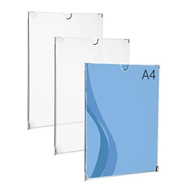 Imagen de Danieli Store Kit de 3 Soporte Policarbonato A4 Resistente para Pared. Expositor Pared Transparentes con Adhesivo Superficies Duras. Porta Carteles Apertura 180. Antirrayas