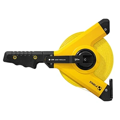 Imagen de STABILA LBM 1000 FIBREGLASS, 50 m, cinta métrica de fibra vidrio con escala y protección contra torceduras, gancho universal, marco irrompible, precisión MID