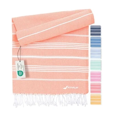 Imagen de Fit Flip Toalla Hammam Toallas de Playa Grandes algodón 100% Reciclado turca Secado rápido, Fouta, Grande pestemal Ideal como Sarong Melocotón 100x200cm Sultan
