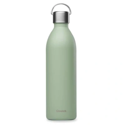 Imagen de Qwetch Botella isotérmica activa verde tallo 1 L con asa de acero inoxidable reciclada 24 horas fría y 12 h caliente impermeable, sin BPA compacta