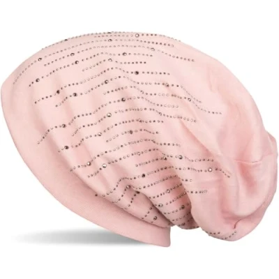 Imagen de styleBREAKER Gorro Beanie con diseño de Piedras Strass en Forma Rayas, Slouch Largo, Unisex 04024086, Color:Negro