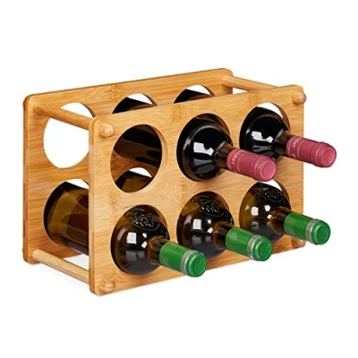 Imagen de Relaxdays Botellero para 6 Botellas, Soporte Vino Cocina, Sótano o Salón, Bambú, 1 Ud, 21x32x18,5 cm, Marrón