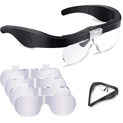 Imagen de Gafas de Lupa con luz, 1,5 a 5 aumentos, Lentes extraíbles, Soporte para la Cabeza, 2 Luces led, aficiones, electricistas, joyeros, Costura, Manualidades y Personas Mayores