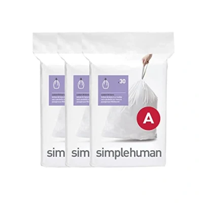 Imagen de simplehuman CW0250 3 x paquete de 30 bolsas basura a medida (90 bolsas), código A, plástico blanco