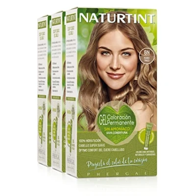 Imagen de Naturtint Biobased Coloración sin amoniaco 100% cobertura de canas Ingredientes vegetales Color natural y duradero 8N Rubio Trigo Pack 3