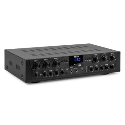 Imagen de Power Dynamics PV260BT Amplificador de Audio multisala 6 Canales 6X 100W. Bluetooth, Radio FM, Reproductor MP3 USB, entradas micrófono. Uso doméstico, Oficina, Sistema megafonía