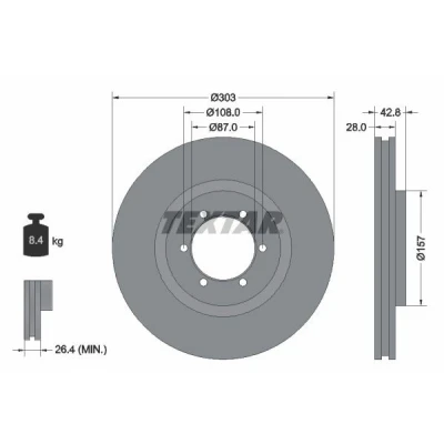 Imagen de TEXTAR PRO 92180003 Disco de freno 303 28 06/06 108 ventilación interna revestido sin perno sujeción rueda, buje rueda HYUNDAI: Terracan