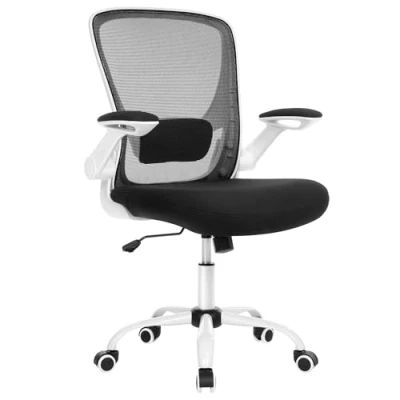 Imagen de SONGMICS OBN37WT Silla de Oficina ergonómica Lona, sillón, Soporte Lumbar Acolchado, Mecanismo basculante, Asiento Ancho 53 cm, reposabrazos abatibles, Negro y Blanco