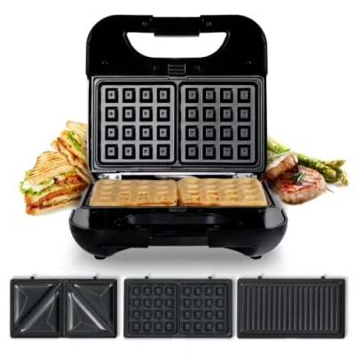 Imagen de UNIVERSALBLUE Sandwichera 3 en 1 Placas Intercambiables Grill, Plancha Eléctrica y Gofrera de 700W Antiadherentes Aptas Lavavajillas