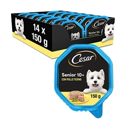Imagen de Cesar Comida Húmeda para Perros Senior en Paté con Pollo y Arroz (Pack de 14 Tarrinas x 150g)