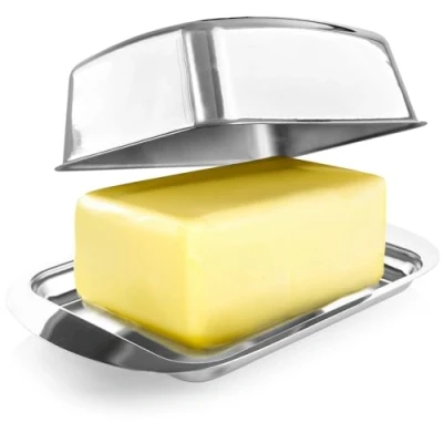 Imagen de com four® Mantequera de Acero Inoxidable Grande con Tapa Recipiente para Mantequilla Apto lavavajillas (Acero Alto Brillo)