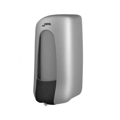 Imagen de Jofel Dosificador de Jabón para Pared, Recargable con Cartuchos Espuma y Gel Capacidad 1L, Dispensador Baño, Válvula Anticorrosión Antigoteo, Carcasa ABS, Aitana AC73300, Plata